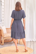 Load image into Gallery viewer, Dohar Cap Sleeve Navy Print Button Front Dress