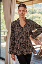 Load image into Gallery viewer, Kathleen Pleated Black/Cream Tie Neck Shirt