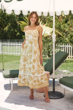 Load image into Gallery viewer, Palm Rick Rack Mustard/Cream Summer Dress