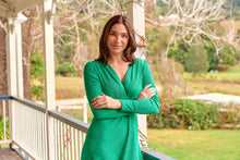 Load image into Gallery viewer, Azalia Green V Neck Long Sleeve Evening Dress