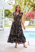Load image into Gallery viewer, Augustina Button Front Navy/Red Paisley Print Maxi Dress