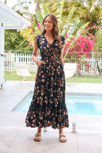 Load image into Gallery viewer, Augustina Button Front Navy/Red Paisley Print Maxi Dress