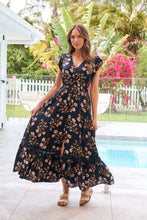 Load image into Gallery viewer, Augustina Button Front Navy/Red Paisley Print Maxi Dress