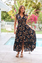Load image into Gallery viewer, Augustina Button Front Navy/Red Paisley Print Maxi Dress