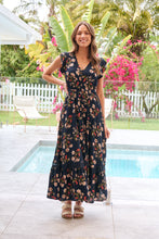 Load image into Gallery viewer, Augustina Button Front Navy/Red Paisley Print Maxi Dress