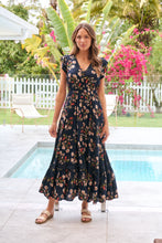 Load image into Gallery viewer, Augustina Button Front Navy/Red Paisley Print Maxi Dress