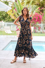 Load image into Gallery viewer, Augustina Button Front Navy/Red Paisley Print Maxi Dress