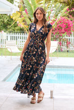 Load image into Gallery viewer, Augustina Button Front Navy/Red Paisley Print Maxi Dress