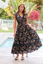 Load image into Gallery viewer, Augustina Button Front Navy/Red Paisley Print Maxi Dress
