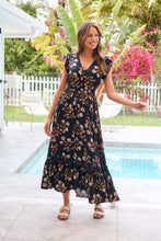 Load image into Gallery viewer, Augustina Button Front Navy/Red Paisley Print Maxi Dress