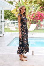 Load image into Gallery viewer, Augustina Button Front Navy/Red Paisley Print Maxi Dress