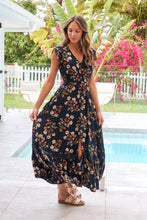 Load image into Gallery viewer, Augustina Button Front Navy/Red Paisley Print Maxi Dress