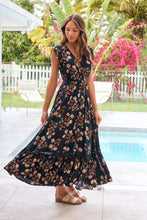 Load image into Gallery viewer, Augustina Button Front Navy/Red Paisley Print Maxi Dress