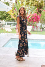 Load image into Gallery viewer, Augustina Button Front Navy/Red Paisley Print Maxi Dress