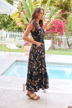 Load image into Gallery viewer, Augustina Button Front Navy/Red Paisley Print Maxi Dress