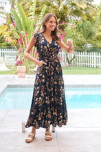 Load image into Gallery viewer, Augustina Button Front Navy/Red Paisley Print Maxi Dress