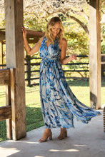 Load image into Gallery viewer, Gillian Blue Brushstroke Crossover Dress