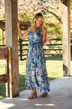 Load image into Gallery viewer, Gillian Blue Brushstroke Crossover Dress