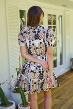 Load image into Gallery viewer, Sonya Black/Beige Leaf Print Frill Smock Dress
