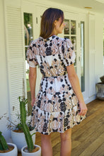 Load image into Gallery viewer, Sonya Black/Beige Leaf Print Frill Smock Dress