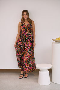 Gillian Black/Rust/Pink Multi Print Maxi Dress