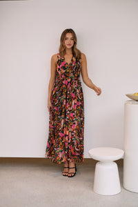 Gillian Black/Rust/Pink Multi Print Maxi Dress