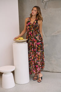 Gillian Black/Rust/Pink Multi Print Maxi Dress