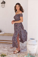 Load image into Gallery viewer, Gigi Shirred off Shoulder Navy Floral Dress