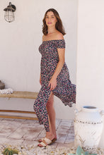 Load image into Gallery viewer, Gigi Shirred off Shoulder Navy Floral Dress