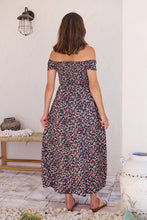 Load image into Gallery viewer, Gigi Shirred off Shoulder Navy Floral Dress