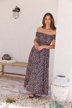 Load image into Gallery viewer, Gigi Shirred off Shoulder Navy Floral Dress