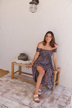 Load image into Gallery viewer, Gigi Shirred off Shoulder Navy Floral Dress