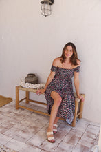 Load image into Gallery viewer, Gigi Shirred off Shoulder Navy Floral Dress