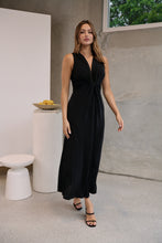 Load image into Gallery viewer, Samara Black Shimmer Crossover Tie Evening Dress