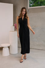 Load image into Gallery viewer, Samara Black Shimmer Crossover Tie Evening Dress