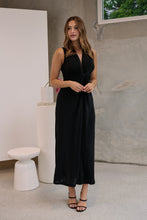 Load image into Gallery viewer, Samara Black Shimmer Crossover Tie Evening Dress