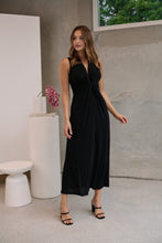 Load image into Gallery viewer, Samara Black Shimmer Crossover Tie Evening Dress