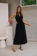 Load image into Gallery viewer, Samara Black Shimmer Crossover Tie Evening Dress