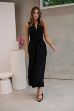 Load image into Gallery viewer, Samara Black Shimmer Crossover Tie Evening Dress