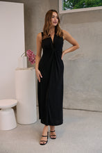 Load image into Gallery viewer, Samara Black Shimmer Crossover Tie Evening Dress