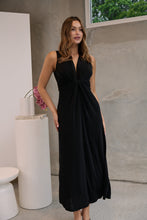 Load image into Gallery viewer, Samara Black Shimmer Crossover Tie Evening Dress