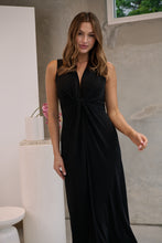 Load image into Gallery viewer, Samara Black Shimmer Crossover Tie Evening Dress