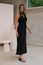 Load image into Gallery viewer, Samara Black Shimmer Crossover Tie Evening Dress