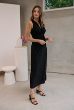 Load image into Gallery viewer, Samara Black Shimmer Crossover Tie Evening Dress