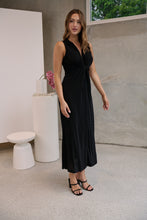 Load image into Gallery viewer, Samara Black Shimmer Crossover Tie Evening Dress