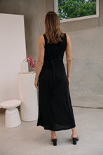 Load image into Gallery viewer, Samara Black Shimmer Crossover Tie Evening Dress