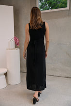 Load image into Gallery viewer, Samara Black Shimmer Crossover Tie Evening Dress