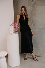 Load image into Gallery viewer, Samara Black Shimmer Crossover Tie Evening Dress