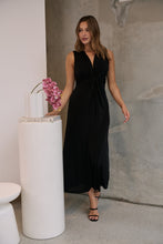 Load image into Gallery viewer, Samara Black Shimmer Crossover Tie Evening Dress