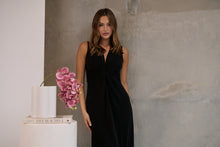 Load image into Gallery viewer, Samara Black Shimmer Crossover Tie Evening Dress